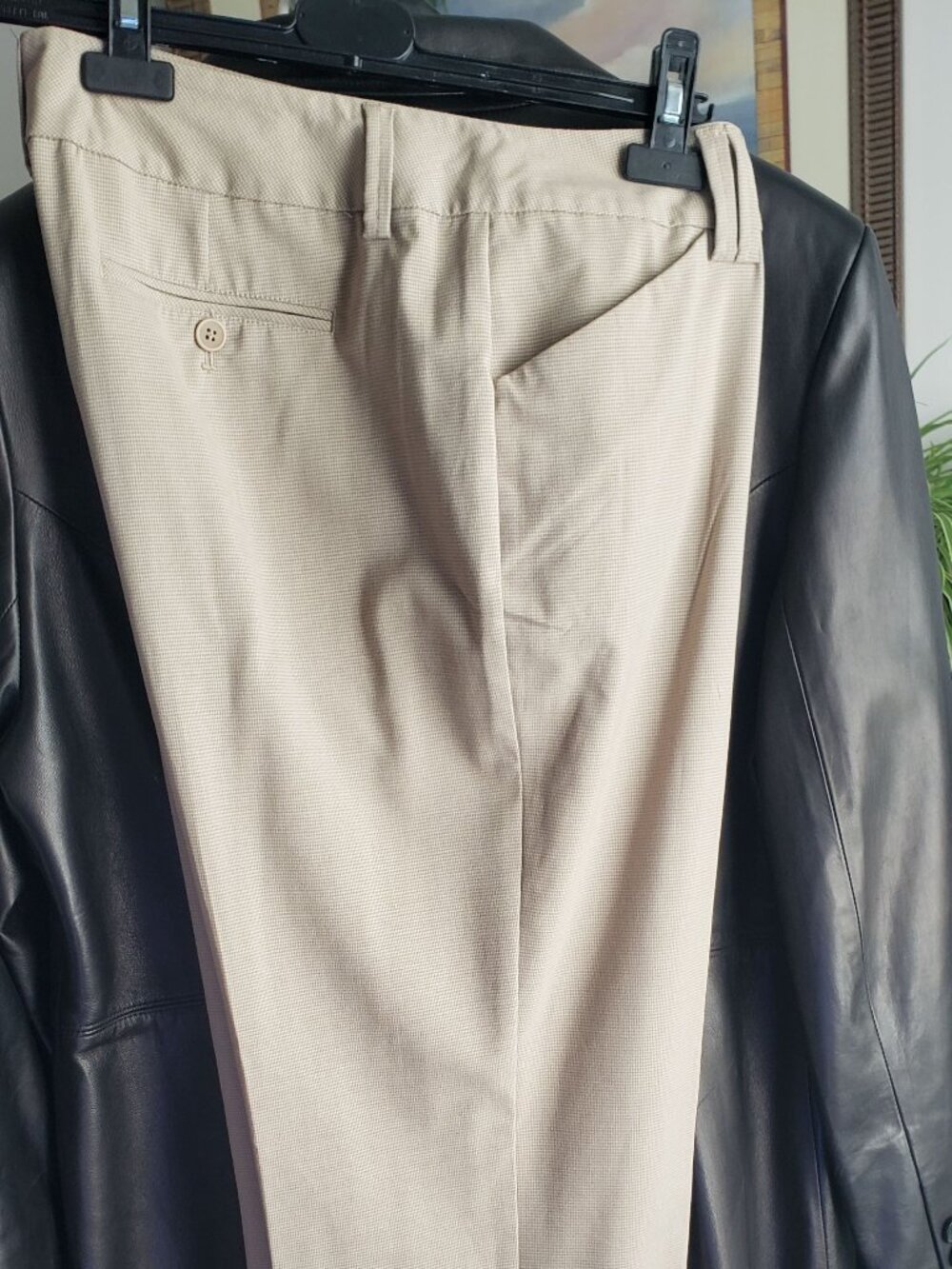 Liz & Co Puppytooth tan brown women's trousers size 16 High waist straight leg